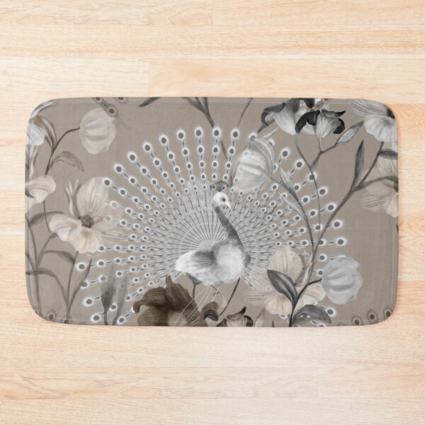 Item preview, Peacock and delicate wild flower pattern in sand colour designed and sold by RoyalPeople.