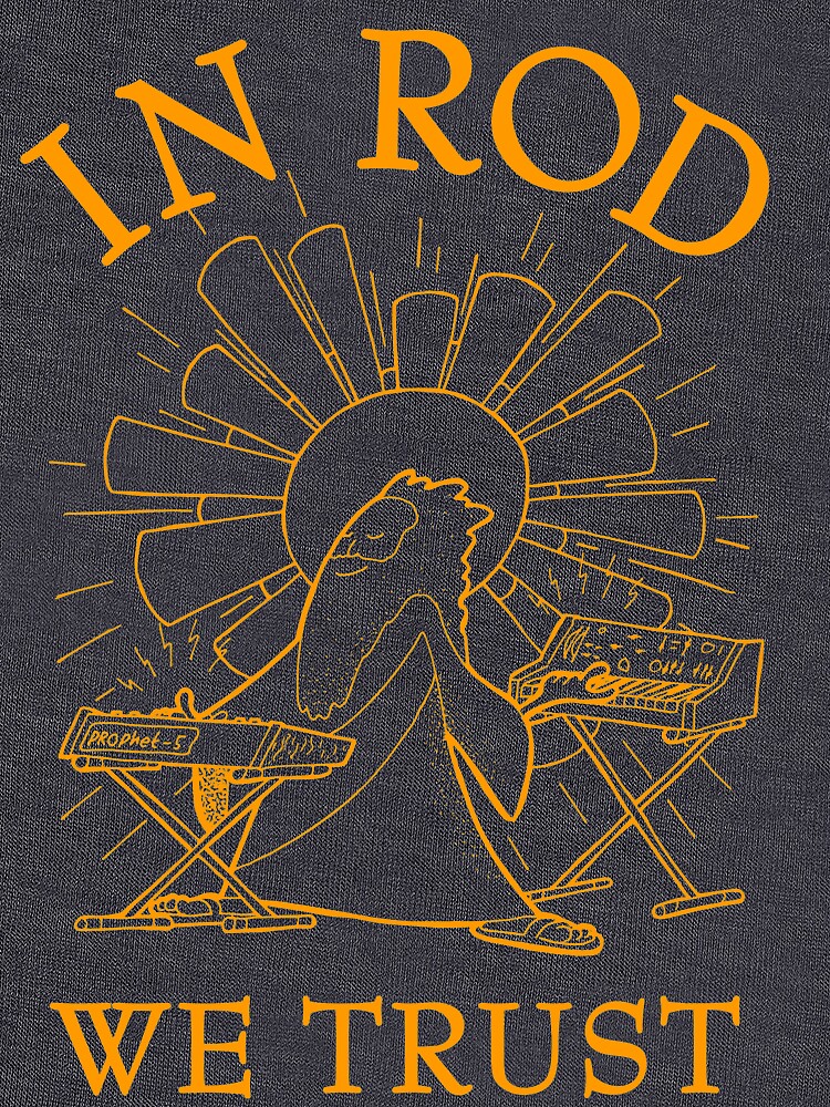 Rodney Cromwell 'In Rod We Trust' Orange Text by happyrobots