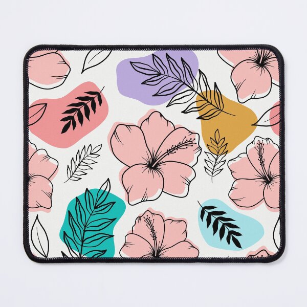 Item preview, Hibiscuses with palm tree leaves on abstract colorful shapes designed and sold by Katine-Art.