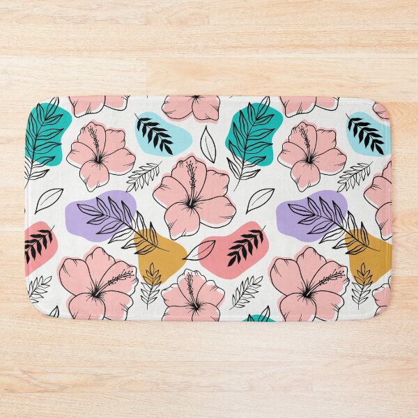 Item preview, Hibiscuses with palm tree leaves on abstract colorful shapes designed and sold by Katine-Art.