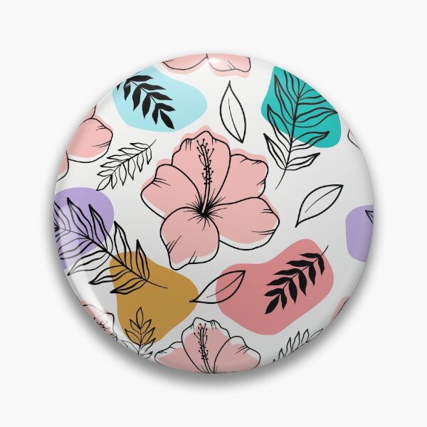 Item preview, Hibiscuses with palm tree leaves on abstract colorful shapes designed and sold by Katine-Art.