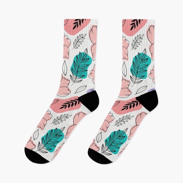 Item preview, Hibiscuses with palm tree leaves on abstract colorful shapes designed and sold by Katine-Art.