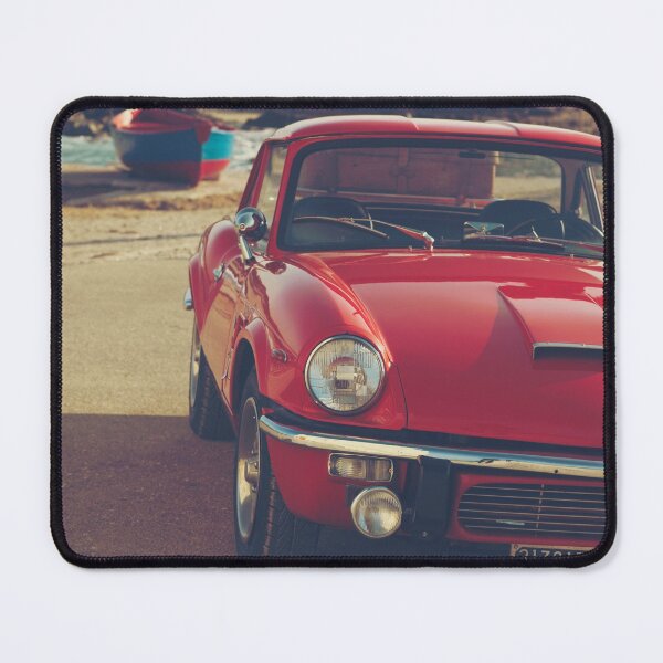 Item preview, Red supercar and a boat, photography of a Triumph Spitfire by the sea, english sports car fine art, old auto, Italy, puglia designed and sold by Spallutos.