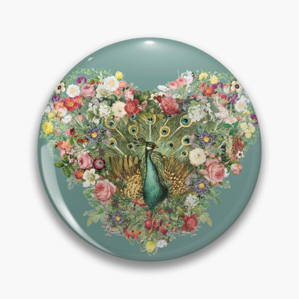 Item preview, Vintage Indian Peafowl Surrounded By Beautiful Flowers Heart Shape designed and sold by TrulyEpoque.