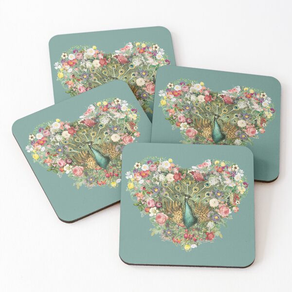 Item preview, Vintage Indian Peafowl Surrounded By Beautiful Flowers Heart Shape designed and sold by TrulyEpoque.