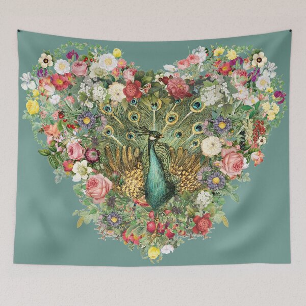 Item preview, Vintage Indian Peafowl Surrounded By Beautiful Flowers Heart Shape designed and sold by TrulyEpoque.