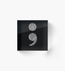 Patterned Semicolon: White on Black Acrylic Block