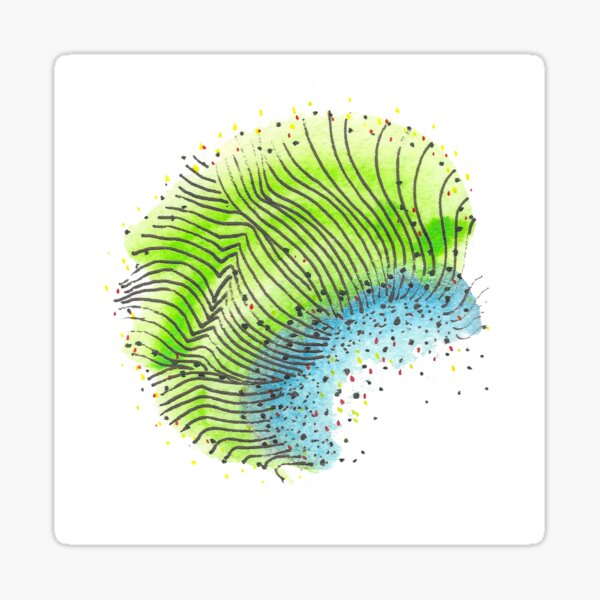 Blue and green abstract line drawing with dots Sticker