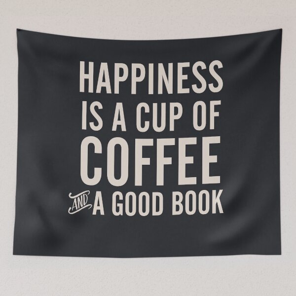 Item preview, Happiness is a cup of coffee and a good book, vintage typography illustration, for libraries, pub, bar designed and sold by Spallutos.