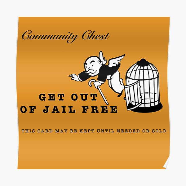 Funny Get Out Of Jail Free Card Monopoly Man Community Chest 