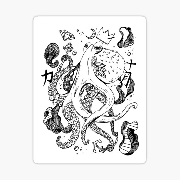 Royal Octopus Black and white Sticker