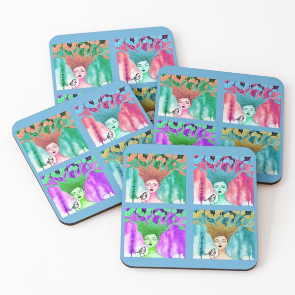 Item preview, Cute female face art sticker pack - "I have a chirp on my shoulder" design by CoolCleverCute designed and sold by CoolCleverCute.