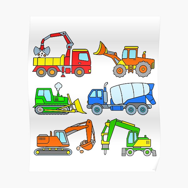 "Construction Vehicles" Poster for Sale by samshirts Redbubble