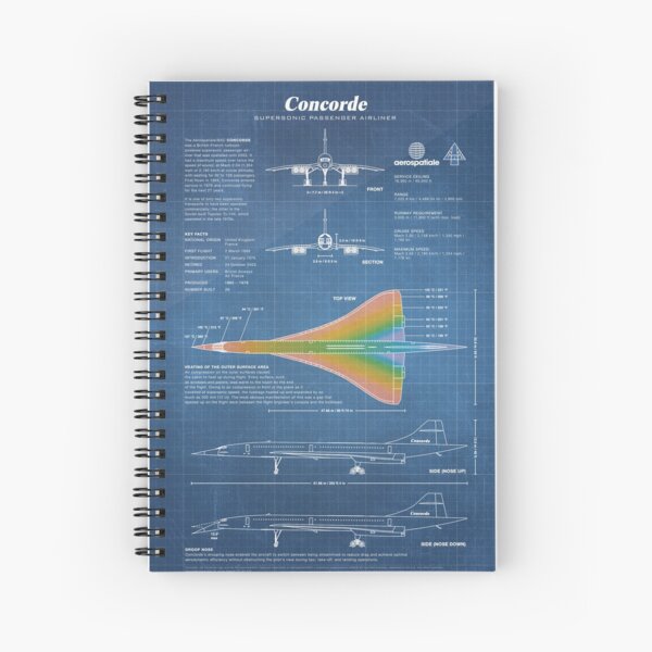 Concorde Supersonic Airliner Blueprint (light blue) Spiral Notebook