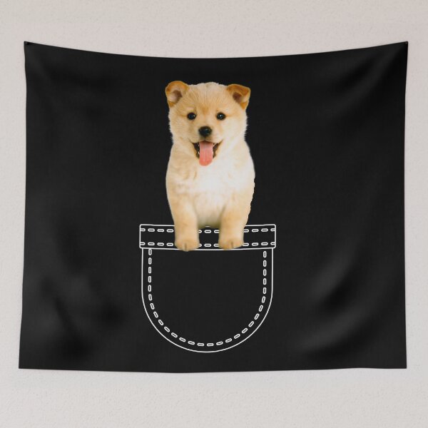 Item preview, Puppy in a pocket. Shiba Inu puppy in a pocket. Funny, cute photo and line drawing pocket designed and sold by JellyBeenzz.