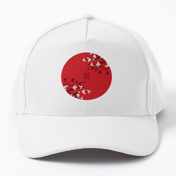 Item preview, White Oriental Cherry Blossoms on Red and Chinese Wedding Double Happiness | Japanese Sakura © fatfatin  designed and sold by fatfatin.