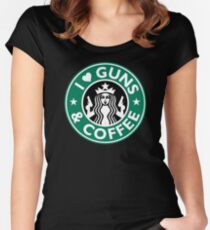 I Love GUNS AND COFFEE Shirt Funny Gun T-Shirt Women's Fitted Scoop T-Shirt