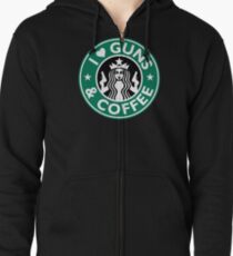 I Love GUNS AND COFFEE Shirt Funny Gun T-Shirt Zipped Hoodie