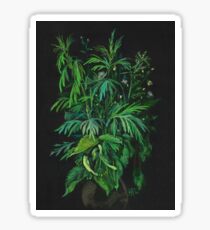 "Green & Black", summer greenery, floral art, pastel drawing Sticker