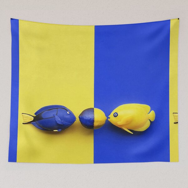 Item preview, Dark Blue surgeon fish and yellow angel fish  designed and sold by orangerinka.