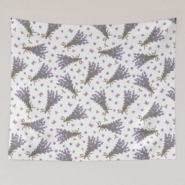 Item preview, Abstract Vintage Lavender Flowers, Hearts, Butterflies Pattern. Cute Wild Purple Lavender Floral Botanical Garden Print designed and sold by silviaol.