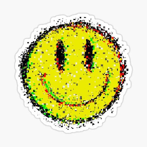 "Glitched Acid House Smiley Face" Sticker for Sale by HollzCreates