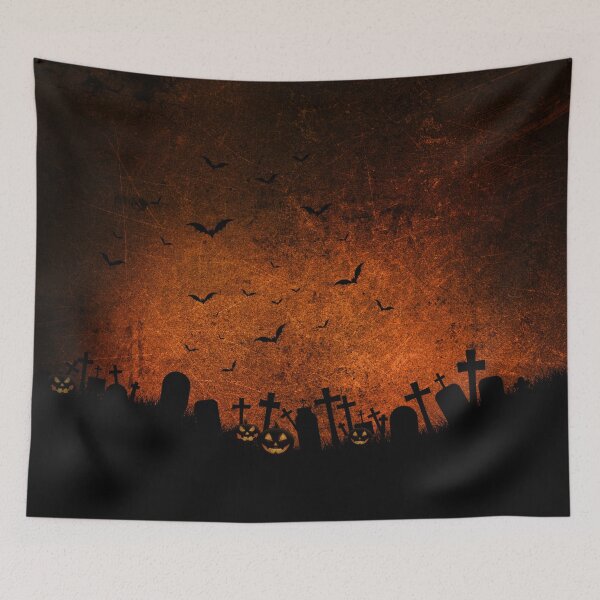 Item preview, Creepy Grunge Orange and Black Halloween Graveyard Scene designed and sold by Creepyhollow.