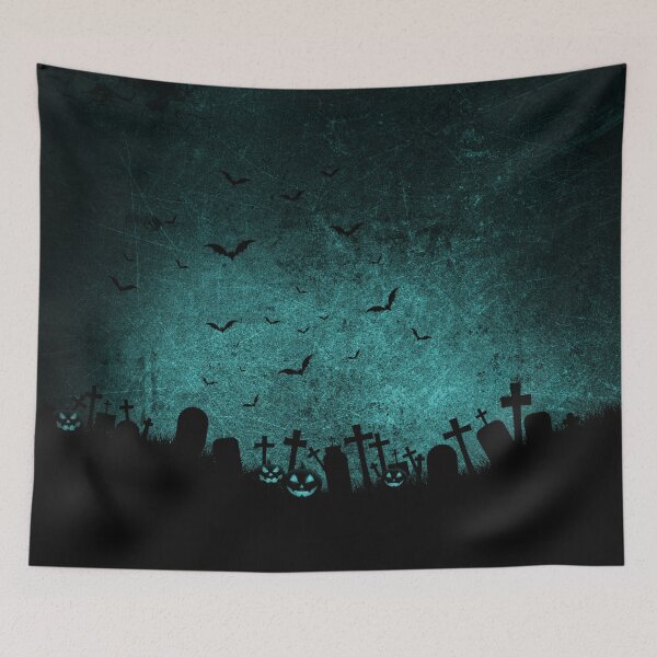 Item preview, Creepy Grunge Aqua Blue and Black Halloween Graveyard Scene designed and sold by Creepyhollow.