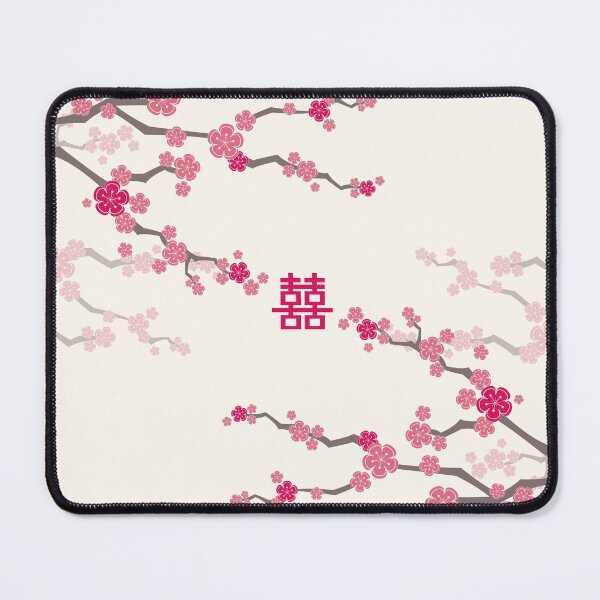 Item preview, Fuchsia Pink Oriental Cherry Blossoms on Cream and Chinese Wedding Double Happiness | Japanese Sakura © fatfatin  designed and sold by fatfatin.