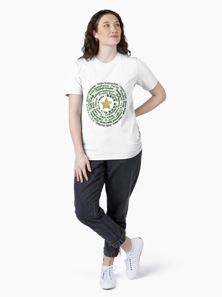 Thumbnail 4 of 7, Essential T-Shirt, Merry Christmas in Different Languages - Green design designed and sold by MaluC.