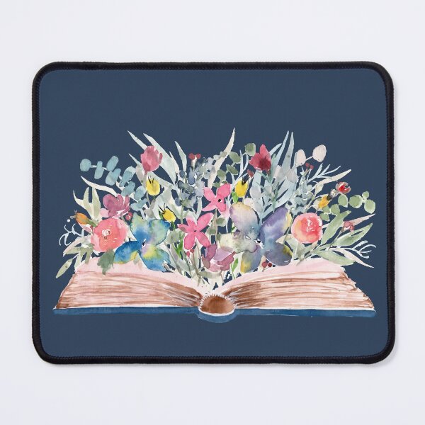 Item preview, Watercolor Open Book with Florals on Navy designed and sold by Harpley Design Studio.