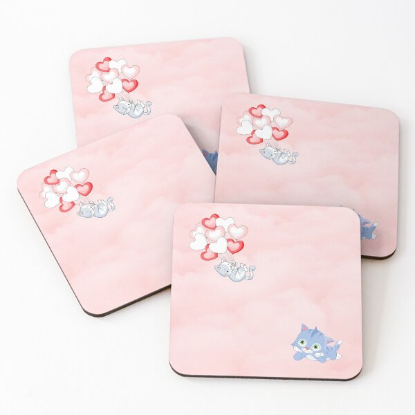 Item preview, Two adorable lovestruck kitties on Pink Fluffy Clouds designed and sold by haRexia.