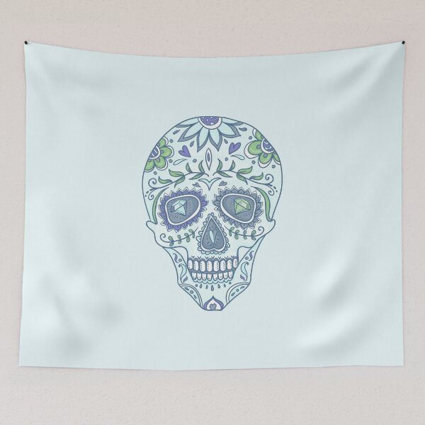 Item preview, blue skull with floral designed and sold by cocoolcartoon.