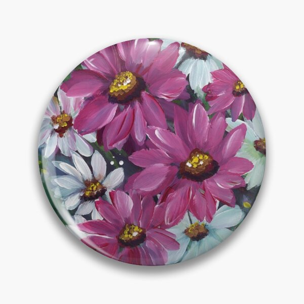 Artikelvorschau, Weiße und rosa Gänseblümchen-Blumen auf gedämpftem blauem Hintergrund entworfen und verkauft von Smalltownart.