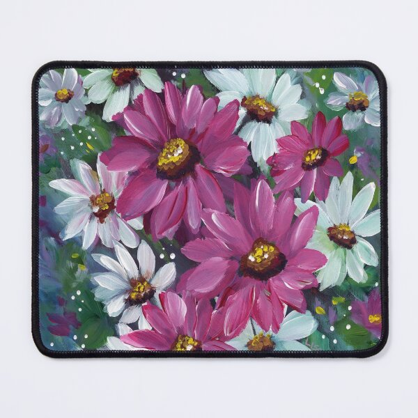 Item preview, White and Pink Daisy Flowers on Muted Blue Background designed and sold by Smalltownart.