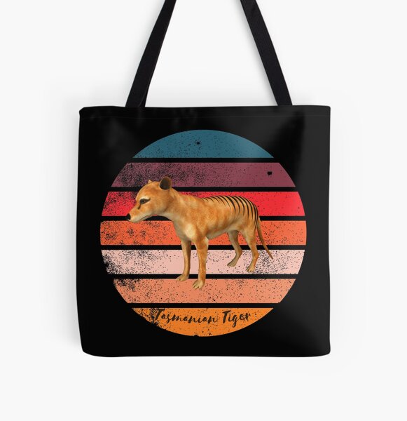 The Extinct Tasmanian Tiger -Vintage Carnivorous Marsupial Tasmanian Tiger Design All Over Print Tote Bag