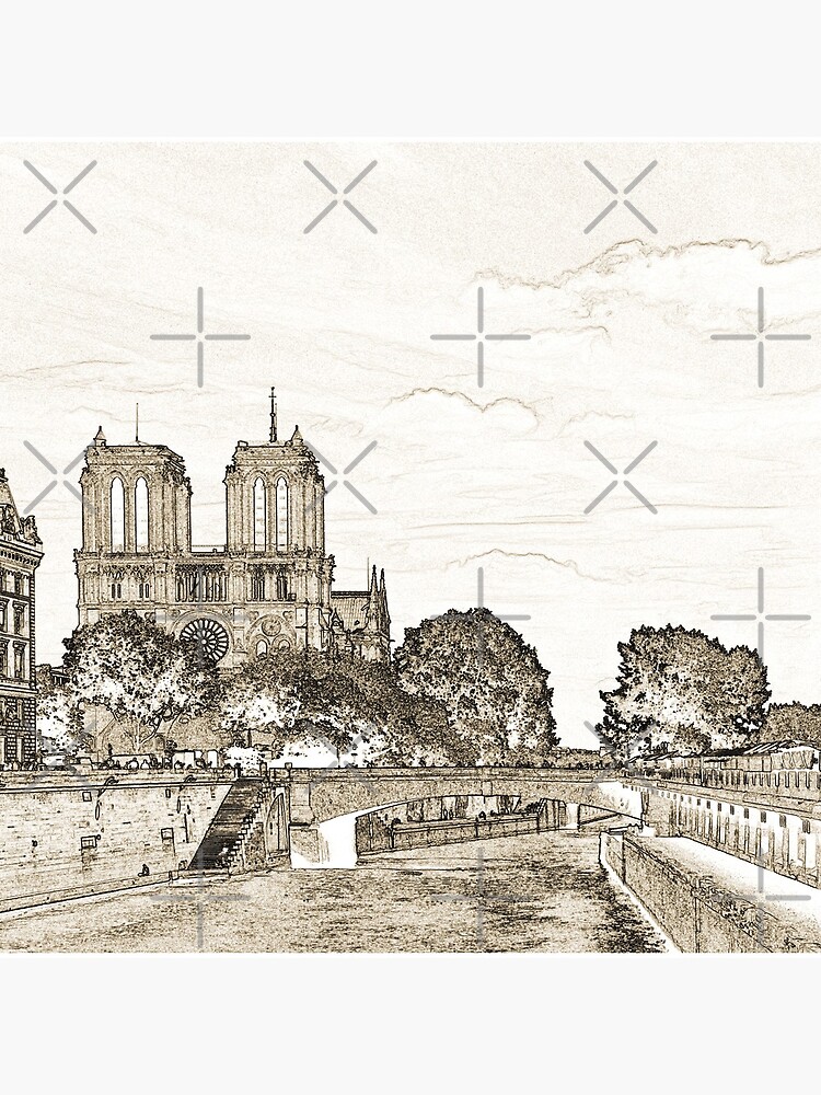 Thumbnail 4 of 4, Pillow, Parisian Seine River Sketch designed and sold by MaluC.