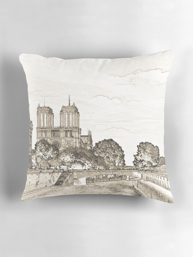 Thumbnail 3 of 4, Pillow, Parisian Seine River Sketch designed and sold by MaluC.