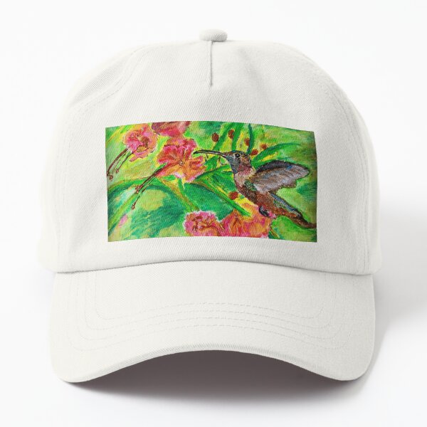 Hummingbird and vibrant flowers Dad Hat