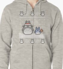Santa-Totoro Weihnachtsstrickjacke Hoodie mit Reißverschluss