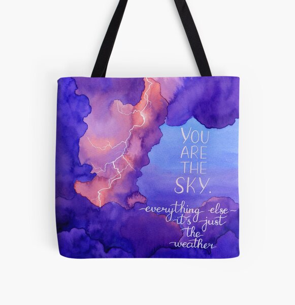 Aperçu de l'œuvre Aquarelle art motivationnel - nuages, éclairs et citation Vous êtes le ciel, tout le reste est juste la météo créée et vendue par runlenarun.