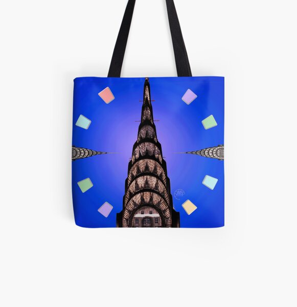 Chrysler Building on Blue All Over Print Tote Bag