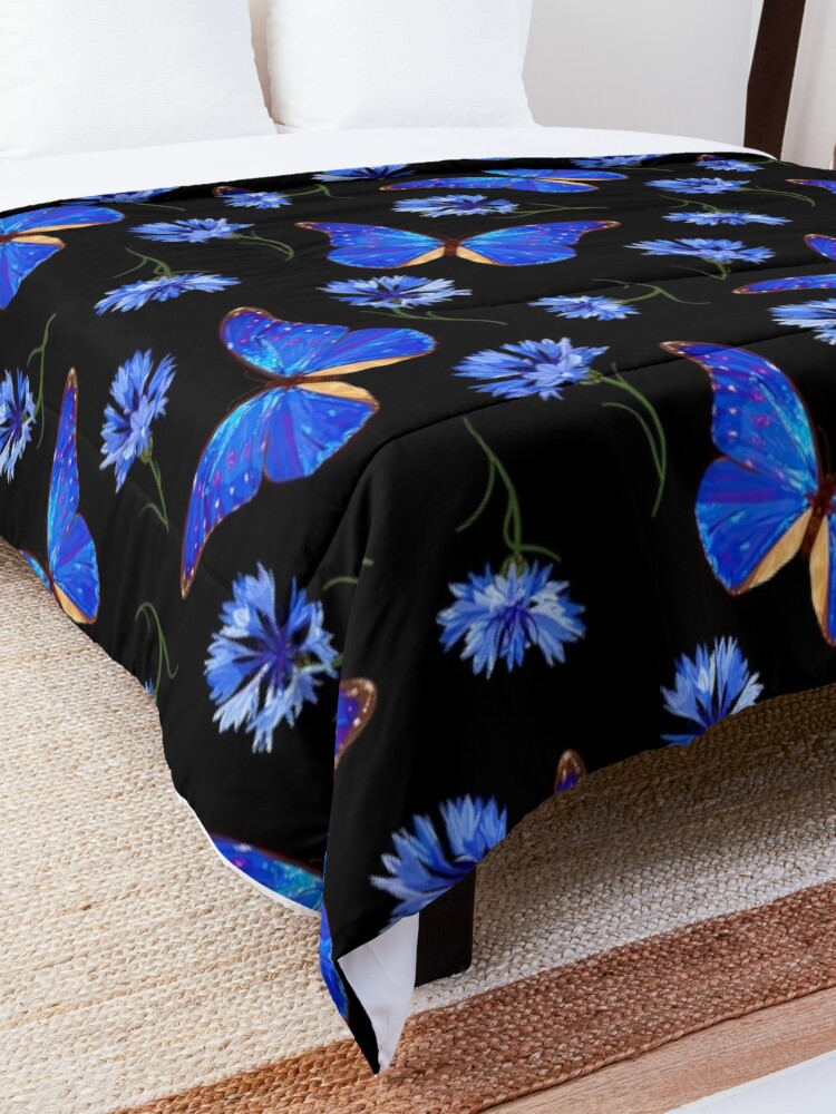 Disover Blue Floral Butterfly Quilt