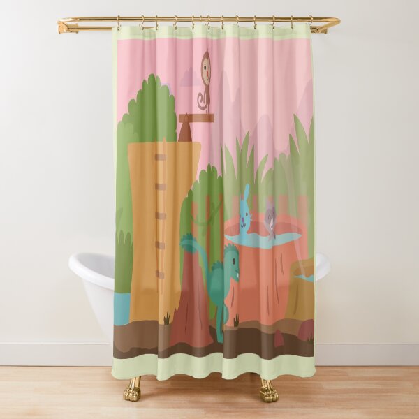 Cute Sago Mini Dinosaur Dog, Raccoon, Rex and Monkey in the Jungle Shower Curtain