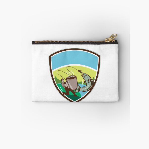 Item preview, Fly Fisherman Salmon Mug Crest Retro designed and sold by patrimonio.
