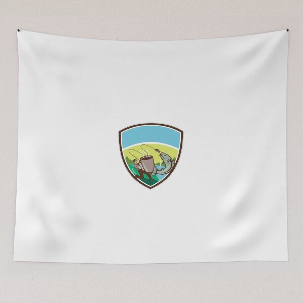 Item preview, Fly Fisherman Salmon Mug Crest Retro designed and sold by patrimonio.