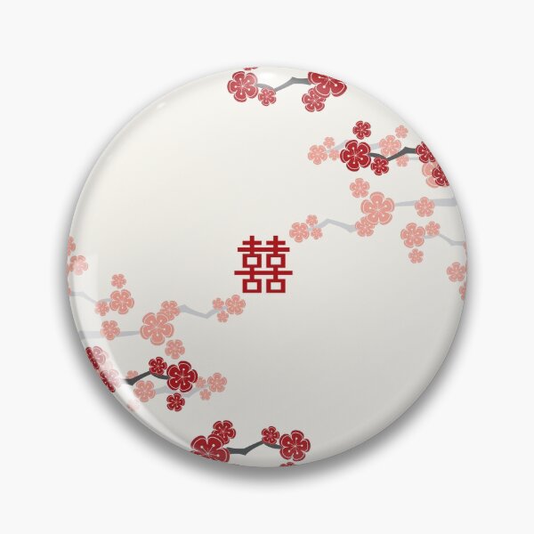 Item preview, Red Oriental Cherry Blossoms on Ivory and Chinese Wedding Double Happiness | Japanese Sakura © fatfatin   designed and sold by fatfatin.