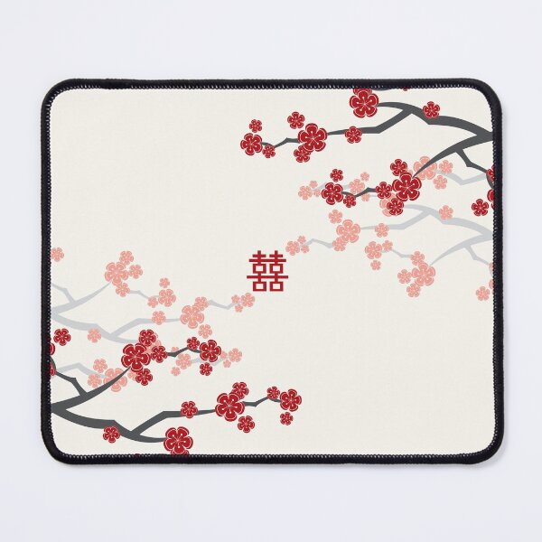 Item preview, Red Oriental Cherry Blossoms on Ivory and Chinese Wedding Double Happiness | Japanese Sakura © fatfatin   designed and sold by fatfatin.