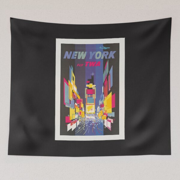Item preview, New York poster, Fly TWA, vintage poster, colorful New York, geometric Times Square designed and sold by Nostrathomas66.
