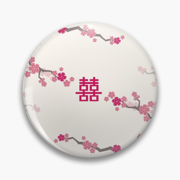 Item preview, Fuchsia Pink Oriental Cherry Blossoms on Cream and Chinese Wedding Double Happiness | Japanese Sakura © fatfatin  designed and sold by fatfatin.